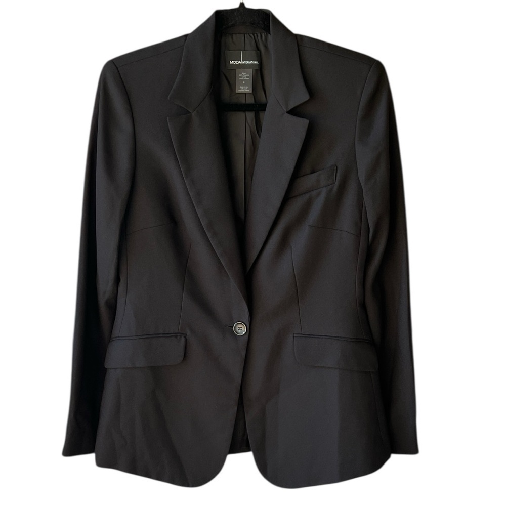 Moda International Sz 8 Black Structured Blazer Minimalist Office